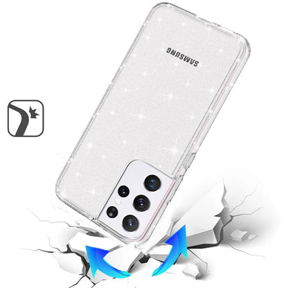 Phone Case for Samsung Galaxy S21 Ultra Glitter Transparent Shockproof Thick Clear Hybrid Slim Fit Heavy Duty 3mm TPU Protective Bumper Cover Clear