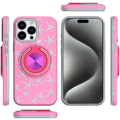 For Apple iPhone 14 Pro Max Pattern Design Hybrid with Invisible Ring Stand & Magnetic Back, Shockproof Protective Grip Case Cover