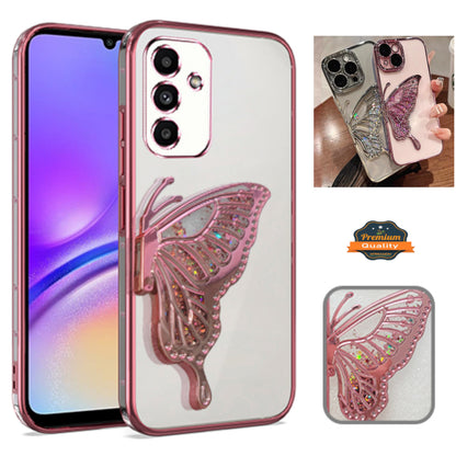 For Samsung Galaxy A16 Glitter 3D Butterfly Bling Case, Chrome Electroplate Sparkle Liquid Flowing Plating Hybrid Bumper Case Cover