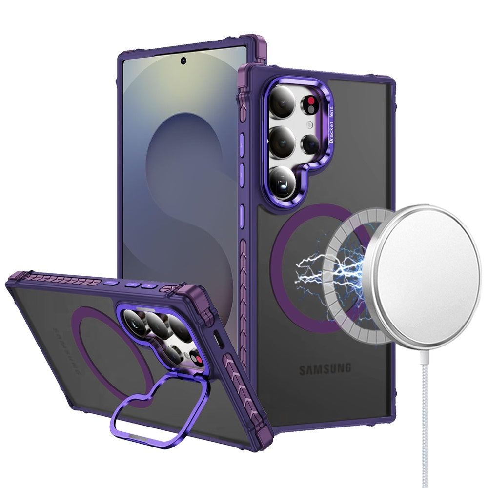 For Samsung Galaxy S24 Ultra Hybrid Metal Camera Stand Ring Sturdy, Compatible with MagSafe, Matte Hard TPU Colorful Edge Case Cover