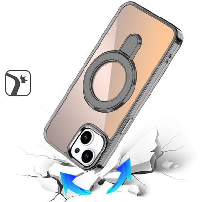 For Apple iPhone 17 (6.3") Chrome Hybrid with Rotating Magnetic Circle Ring Stand, Slim Shockproof Hybrid Case Cover Cosmic Orange