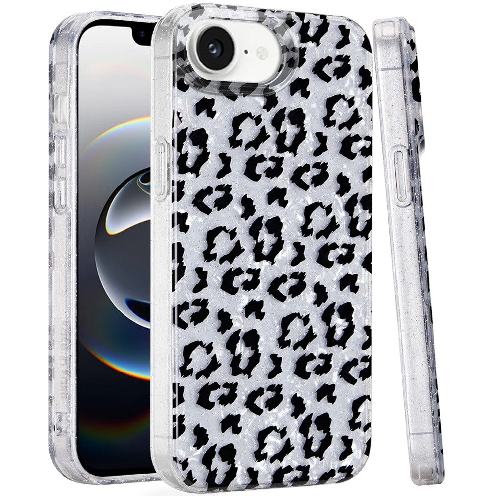 For Apple iPhone 17E /16E Glitter Leopard, Fashion Design Animal Skin Print Slim IMD TPU Dual Layer Shockproof Protective Case Cover