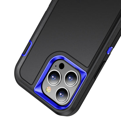 For Apple iPhone 16 Pro (6.3") Hybrid 3 Layers Hard 3in1 Shockproof with Kickstand Heavy Duty Hard TPU Rubber Anti-Drop Case Cover Black / Blue