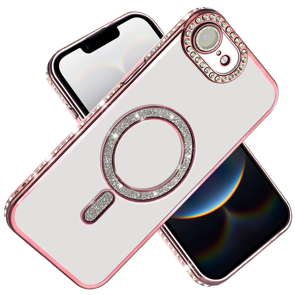 For Apple iPhone 17E /16E Glitter Magnetic Circle Diamond Thick TPU Hybrid Shockproof Secure Grip Compatible with Magsafe Case Cover