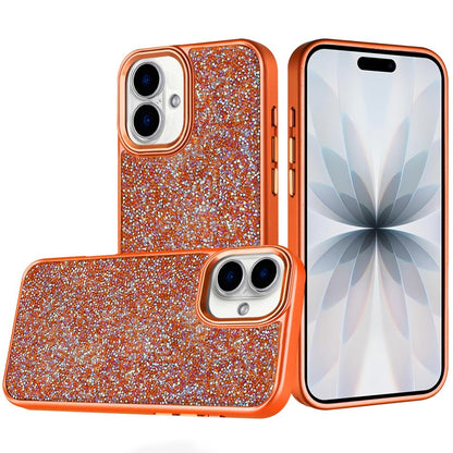 For Apple iPhone 17 (6.3") Crystal Sparkle Diamond Glass Full Mini Glitter Bling Frame TPU Hybrid Protective Case Cover
