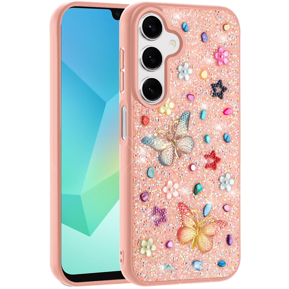For Samsung Galaxy A16 5G Diamond Butterfly 3D Glitter Bling Design, Slim Hybrid Sparkle Protective Cover TPU for Women Girls Case Cover