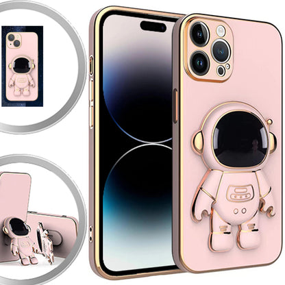 For Apple iPhone 15 Pro (6.1") Astronaut Hidden Stand Holder Plating Hybrid Electroplated Bumper Shockproof Armor  Phone Case Cover