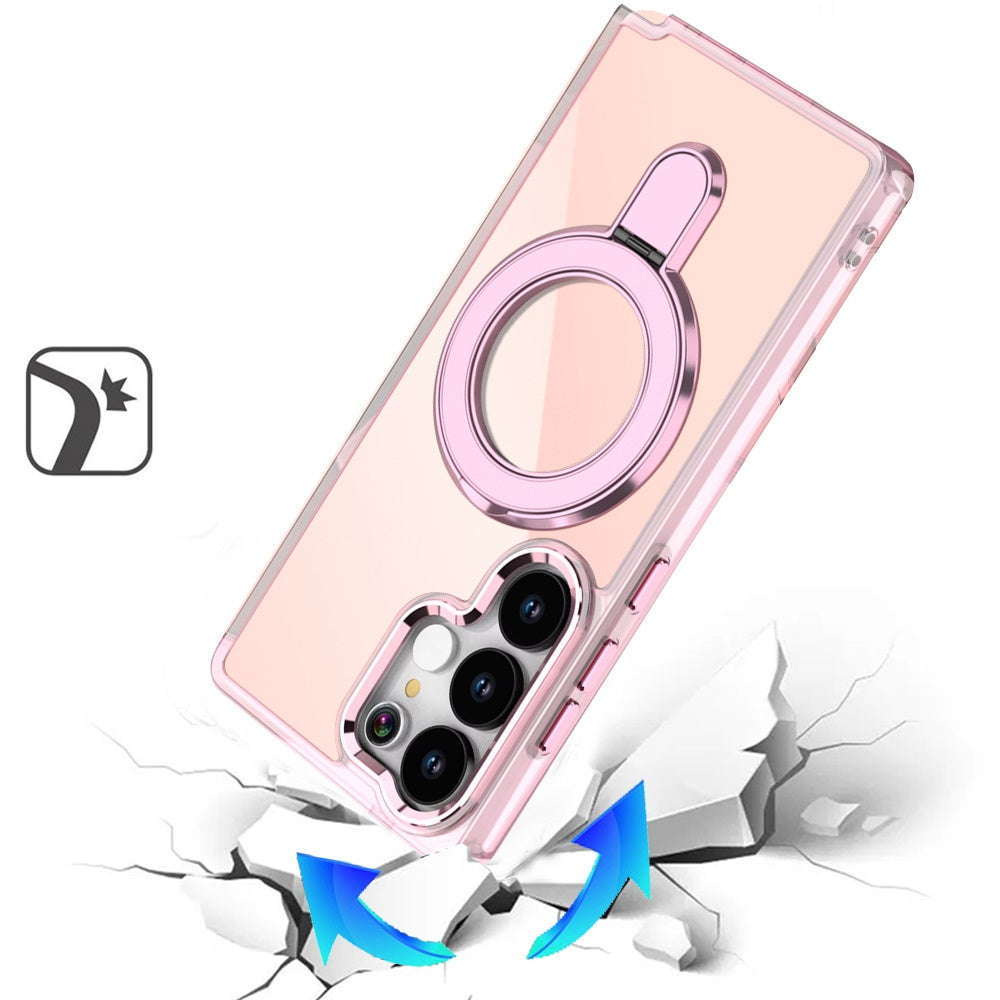 For Samsung Galaxy S26 Ultra Chrome Hybrid with Rotating Magnetic Circle Ring Stand, Slim Shockproof Hybrid Case Cover