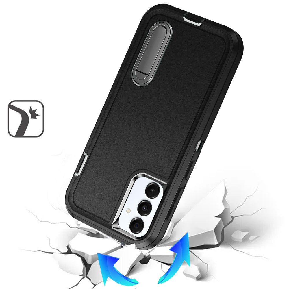 For Samsung Galaxy S23 FE /Fan Edition Hybrid 3 Layers Hard 3in1 Shockproof with Kickstand Heavy Duty Hard TPU Rubber Anti-Drop Case Cover Black