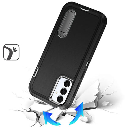 For Samsung Galaxy S23 FE /Fan Edition Hybrid 3 Layers Hard 3in1 Shockproof with Kickstand Heavy Duty Hard TPU Rubber Anti-Drop Case Cover Black