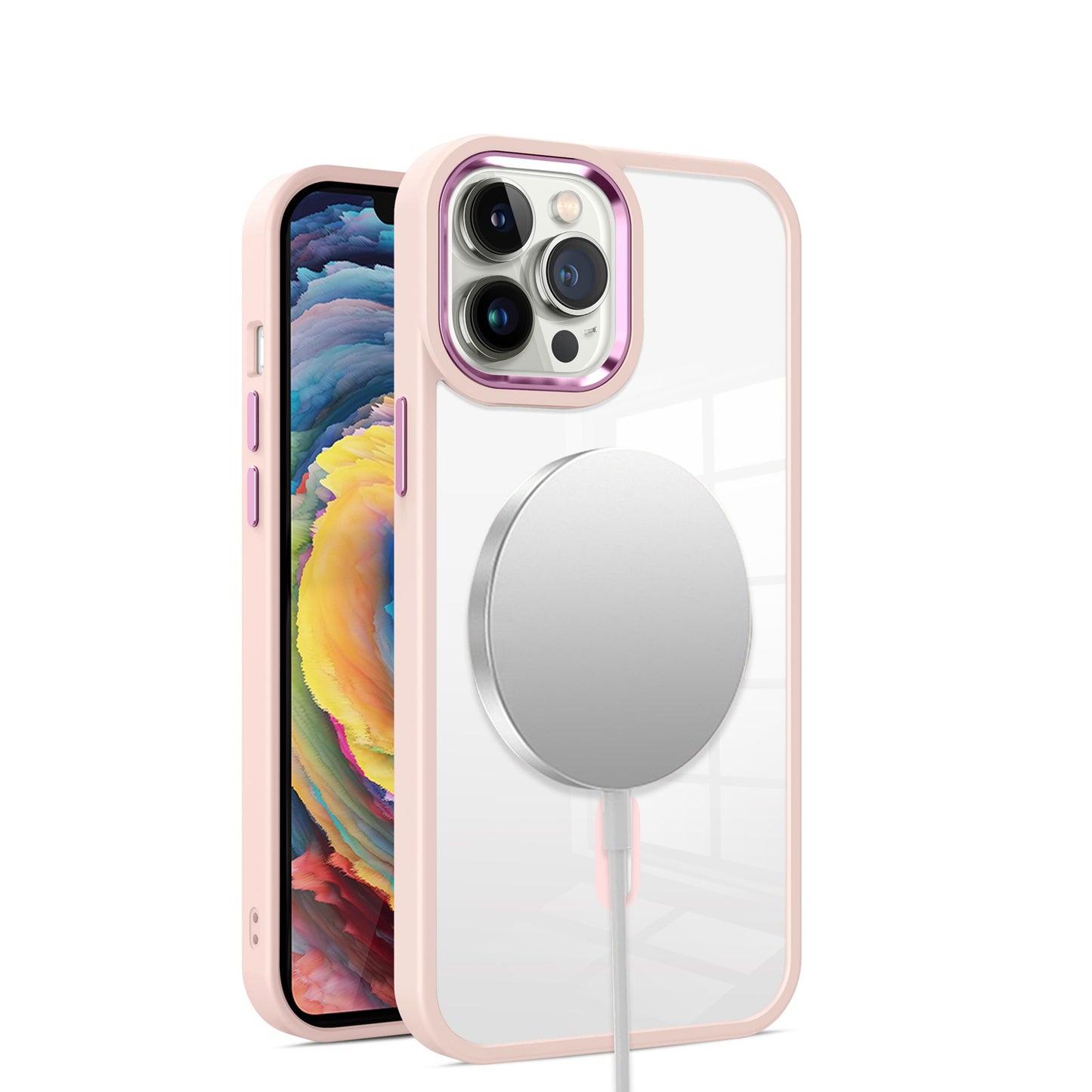 For Apple iPhone 11 Pro Max MagSafe Compatible Transparent Greatest Clear Acrylic with Color Frame Thick Hybrid TPU Hard Case Cover Light Blue