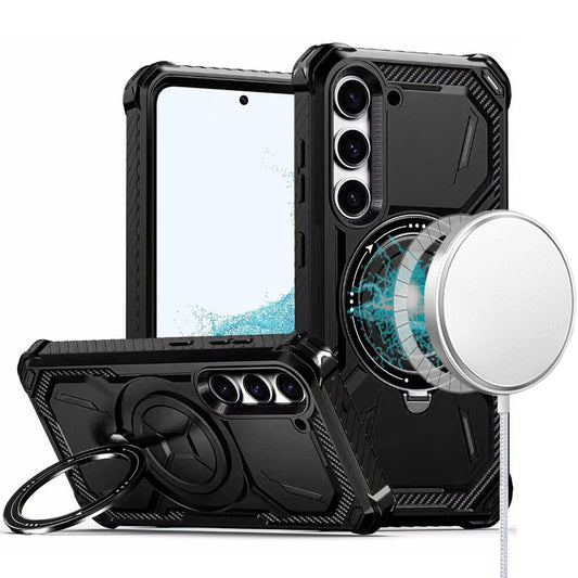 For Samsung Galaxy S22 5G Shockproof Hybrid Magnetic Ring Case - 360° Rotatable Stand with MagSafe Compatibility Case Cover Black
