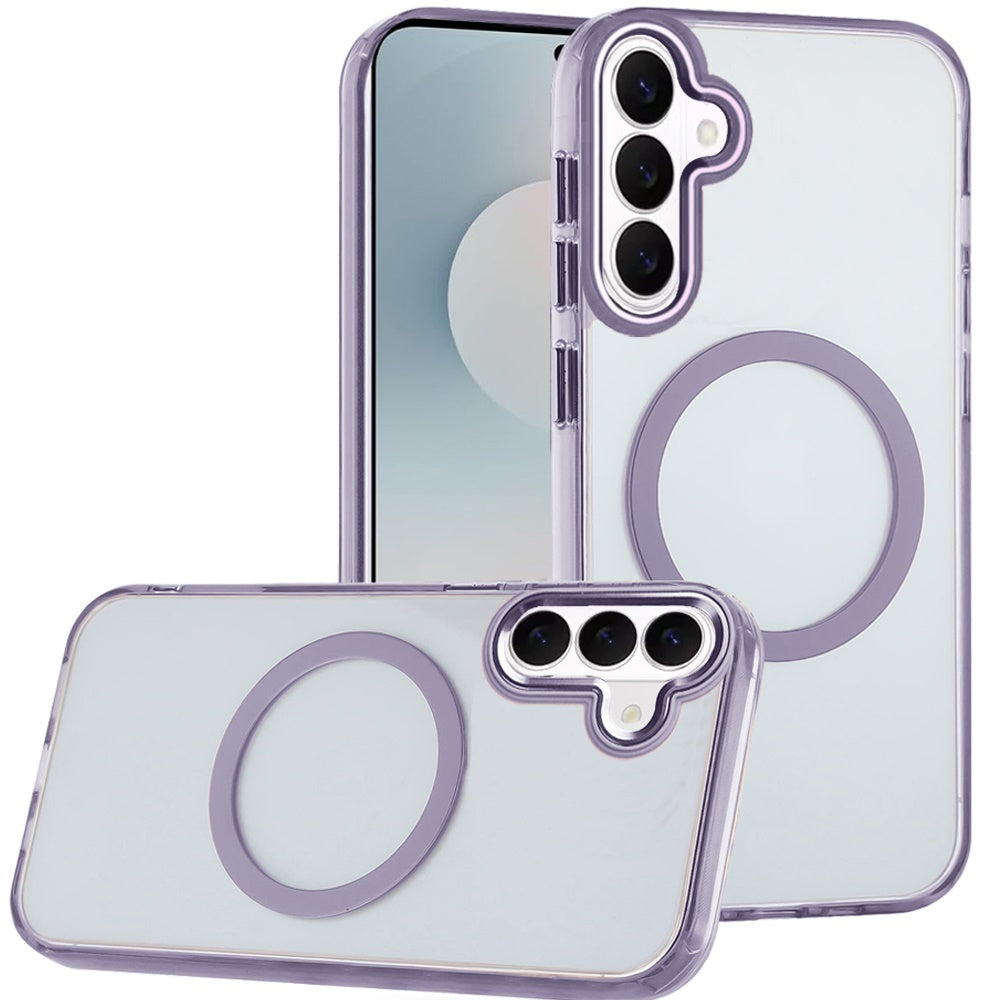For Samsung Galaxy S26 Transparent Back Hybrid Case - Magnetic Circle, Color Frame, Metal Buttons, MagSafe Compatible Case Cover