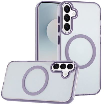 For Samsung Galaxy S26 Transparent Back Hybrid Case - Magnetic Circle, Color Frame, Metal Buttons, MagSafe Compatible Case Cover