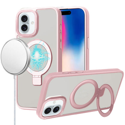 For Apple iPhone 16 Pro Max (6.9") Magnetic Metal Matte Built-in Compatible with MagSafe Stand Hybrid Shock Armor TPU Case Cover Pink
