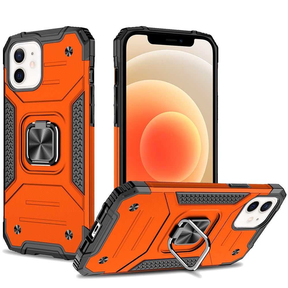 For iPhone 12 / iPhone 12 Pro (6.1") Armor Hybrid Magnetic Stand with Ring Holder Kickstand Shockproof Heavy-Duty Durable Rugged TPU Dual Layer Case Cover Cosmic Orange