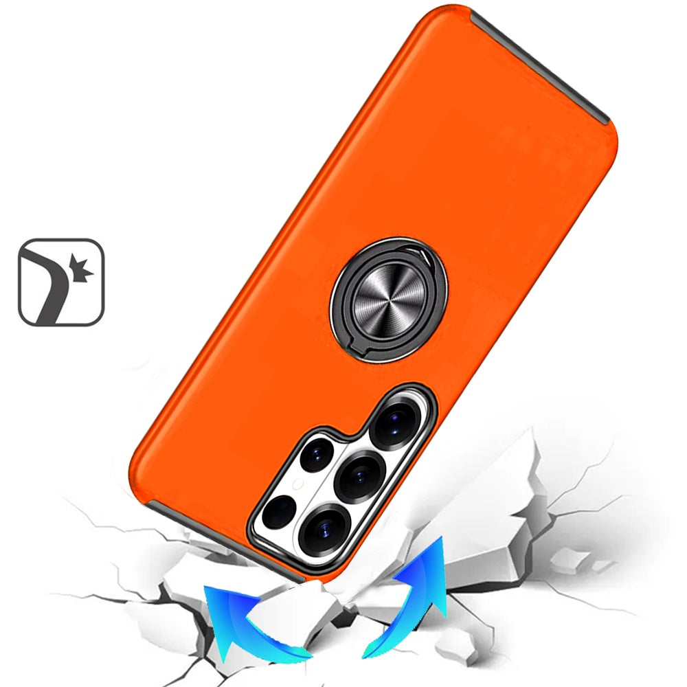 For Samsung Galaxy S25 Ultra Hybrid 360 Degree Rotatable Metal Invisible Ring Stand Holder Slim Fit Magnetic Car Mount Shockproof Case Cover Cosmic Orange