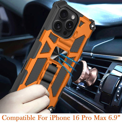For iPhone 16 Pro Max (6.9") Hybrid Shockproof [Military Grade] Rugged Protective with Magnetic Car Mount & Invisible Stand Case Cover Cosmic Orange