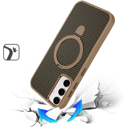 For Samsung Galaxy S26 Hybrid Carbon Fiber Design with MagSafe Compatible [Magnetic Circle], Ring Stand Shockproof Slim TPU Case Cover