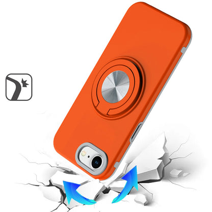 Phone Case for Apple iPhone 17E /16E Shockproof Magnetic Ring Stand Rotating CarMount Hybrid Metal Matte Finish AntiSlip Grip Kickstand Cover Cosmic Orange