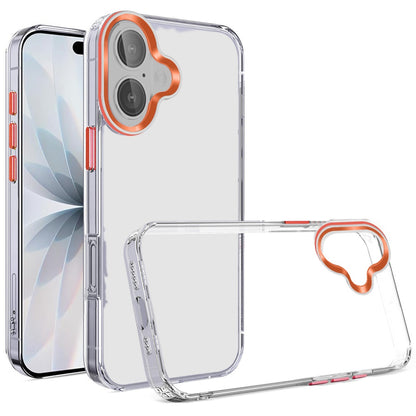 For Apple iPhone 17 (6.3") Transparent Clear Hybrid with Matching Metal Buttons and Camera Protection Hard PC + TPU Rubber Case Cover Cosmic Orange