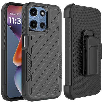 For Motorola Moto G 5G 2025 Rugged 2in1 Armor Combo Belt Clip Holster, Non-Slip Tough Hybrid lined Shockproof Case Case Cover