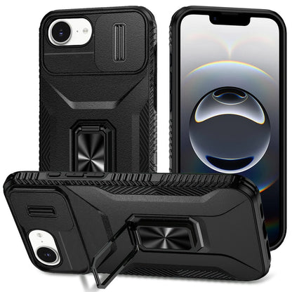 For Apple iPhone 17E /16E Case, Camera Cover with Magnetic Rotation Ring Stand, Military Grade Hybrid Hard TPU Shockproof Case Cover