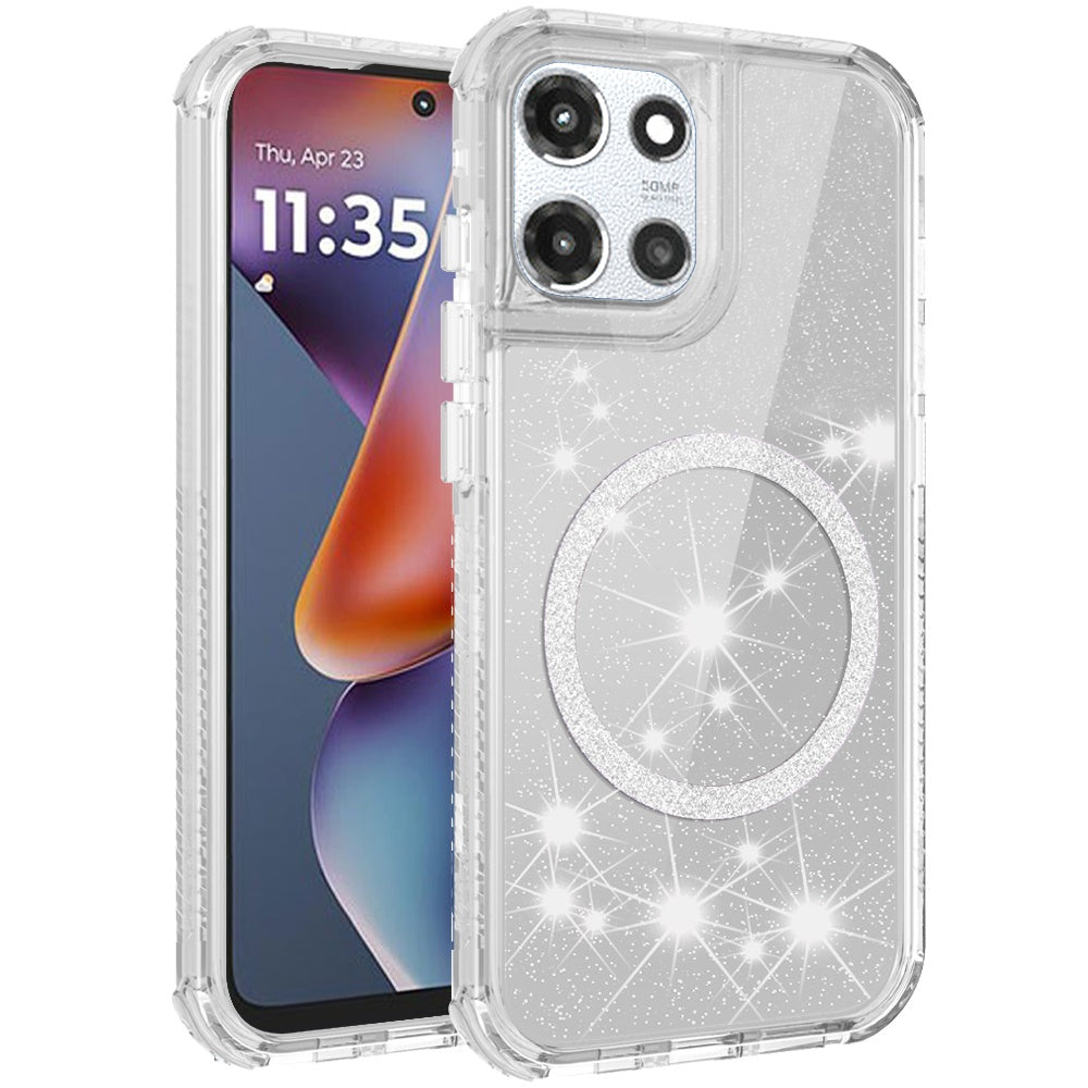 For Motorola Moto G 5G /Moto G 2025 Magnetic Circle Compatible with Magsafe, Hybrid Chrome 3in1 Transparent Shockproof TPU Bumper Case Cover