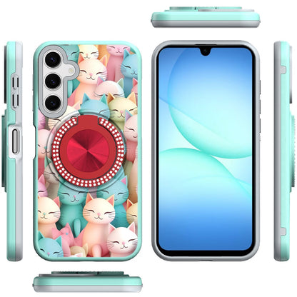 For Samsung Galaxy S25 Fan Edition /Galaxy S25 FE Pattern Design Hybrid with Invisible Ring Stand & Magnetic Back, Shockproof Protective Grip Case Cover