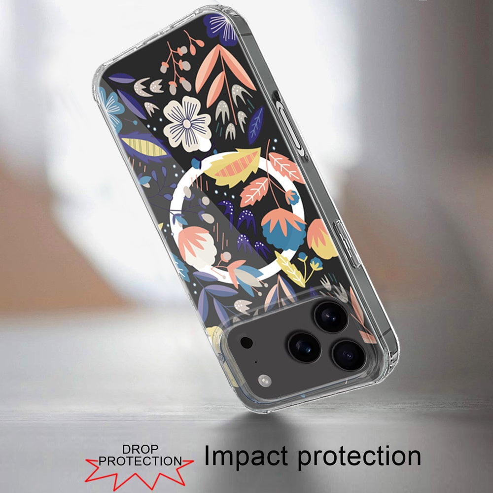 For Apple iPhone 17 Hybrid Flower Design Stylish Fashion Case, MagSafe Compatible, Thick Shockproof Hard PC Case Cover