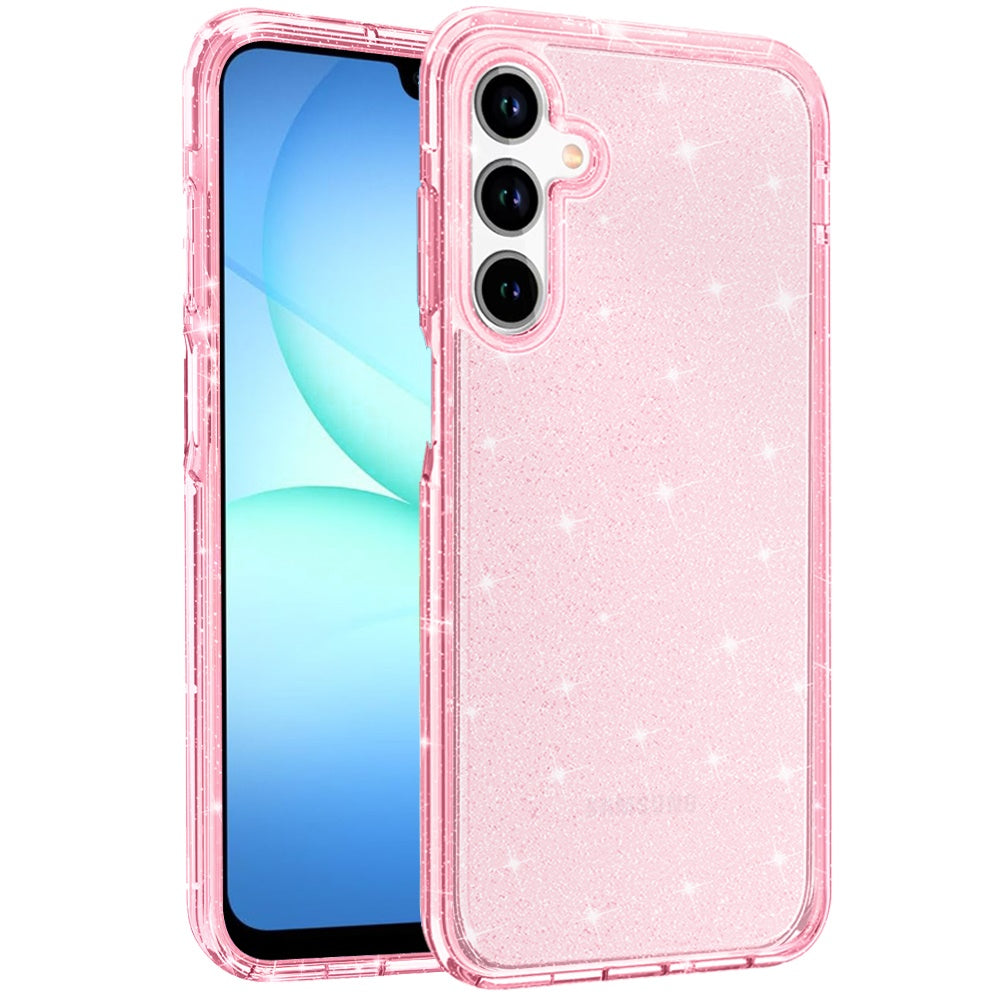 For Samsung Galaxy A17 5G Transparent Glitter Shiny Sparkle Bling TPU Rubber Hard Back Hybrid Frame Shockproof Case Cover Pink