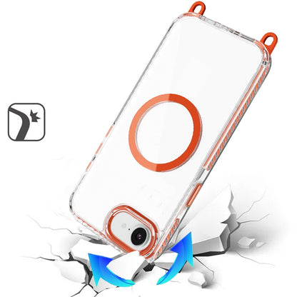 Phone Case for Apple iPhone 17E /16E Transparent Magnetic Lanyard Shockproof Hybrid Clear Grip Durable Camera Protection TPU Anti-Slip Design Cover Cosmic Orange