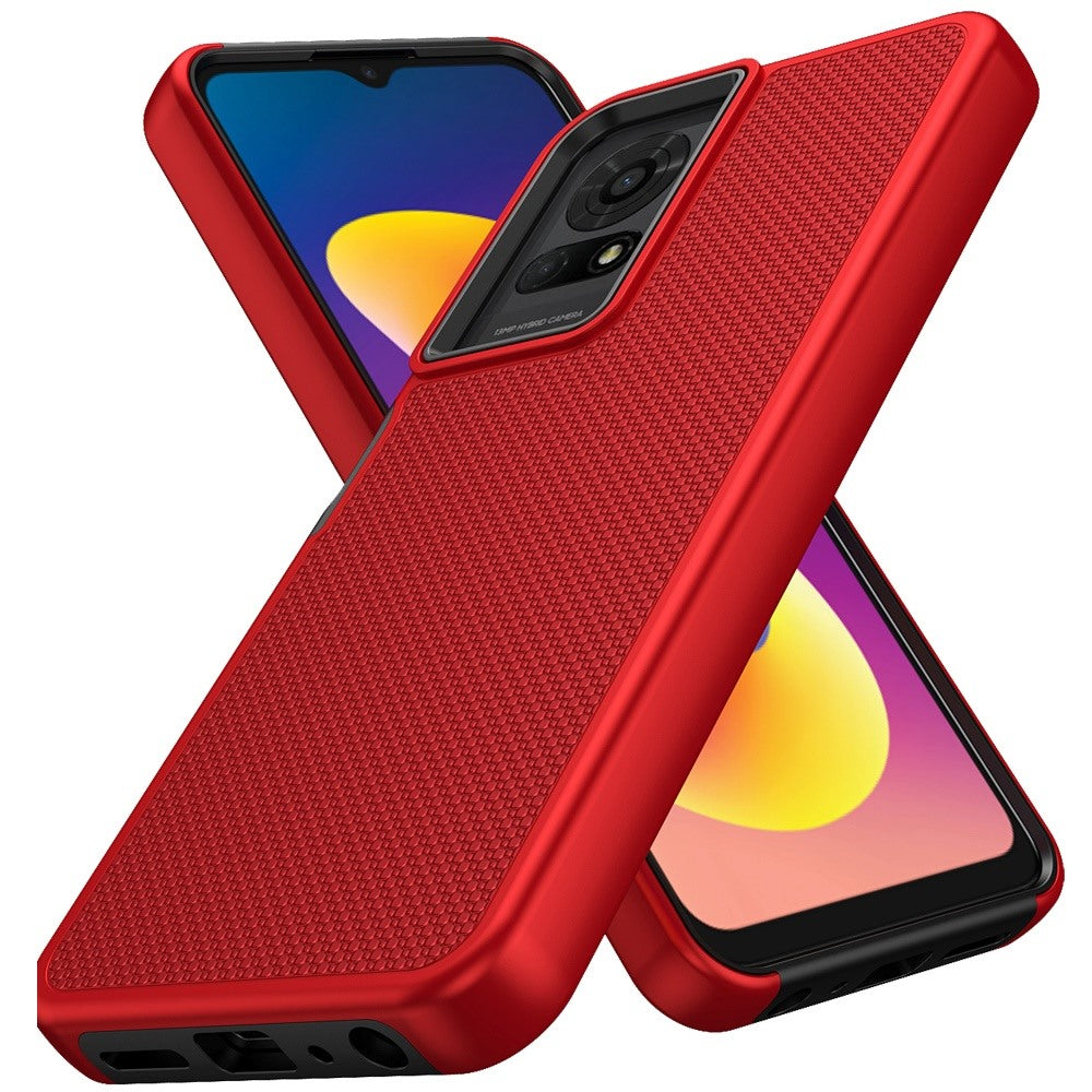 For TCL 50 LE Dual Layer Heavy-Duty Hybrid Rugged Case Rugged Texturized TPU & PC Shockproof Silicone Military Grade Case Cover Red