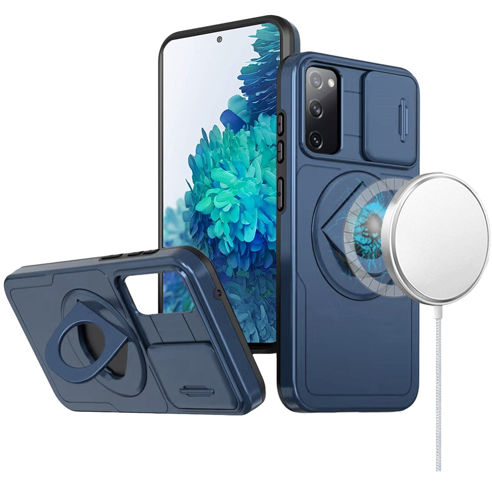 For Samsung Galaxy S22 Ultra Full Coverage with Camera Window, Magnetic Circle, Rotatable Ring Stand, MagSafe Compatible, Shockproof Hybrid Protectiv Case Cover