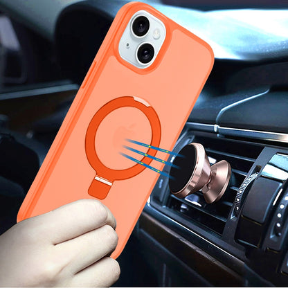Phone Case for iPhone 15 Plus (6.7") Magnetic Ring Stand Full Rotation Matte Shockproof Grip Anti Slip Durable Camera Protection Hybrid Cover Cosmic Orange
