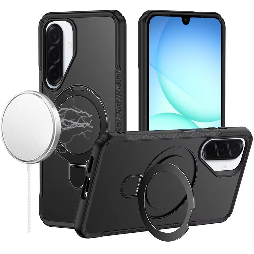 For Samsung Galaxy S25 Fan Edition /Galaxy S25 FE Matte Finish Magnetic Ring Hybrid Protective Invisible Kickstand Magsafe Compatible Case Cover Black