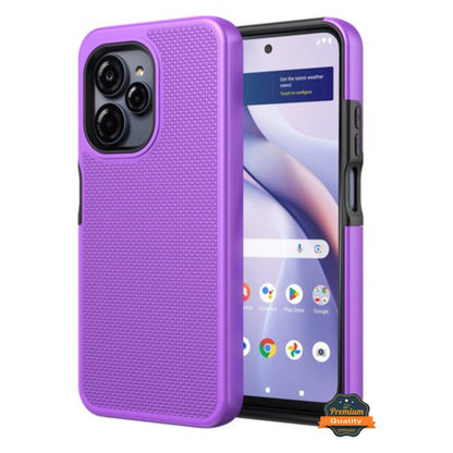 For T-Mobile Revvl 8 Pro Dual Layer Slim & Tough Hybrid Shockproof Heavy Duty Rubber TPU Matte with Textured Rugged Shell Protection Case Cover