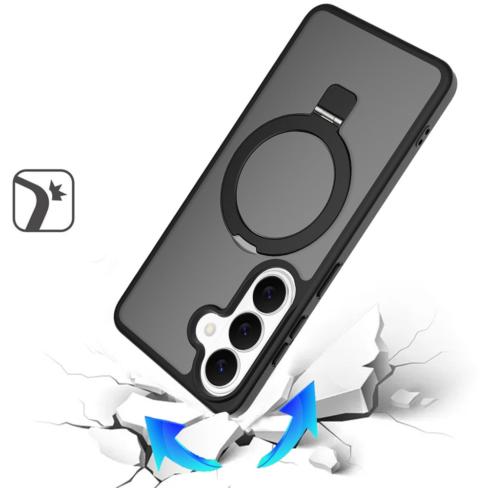 For Samsung Galaxy S26+ / S26 Plus Magnetic Circle Back with Ring Stand Full Rotation Matte Hybrid Shockproof Case Cover