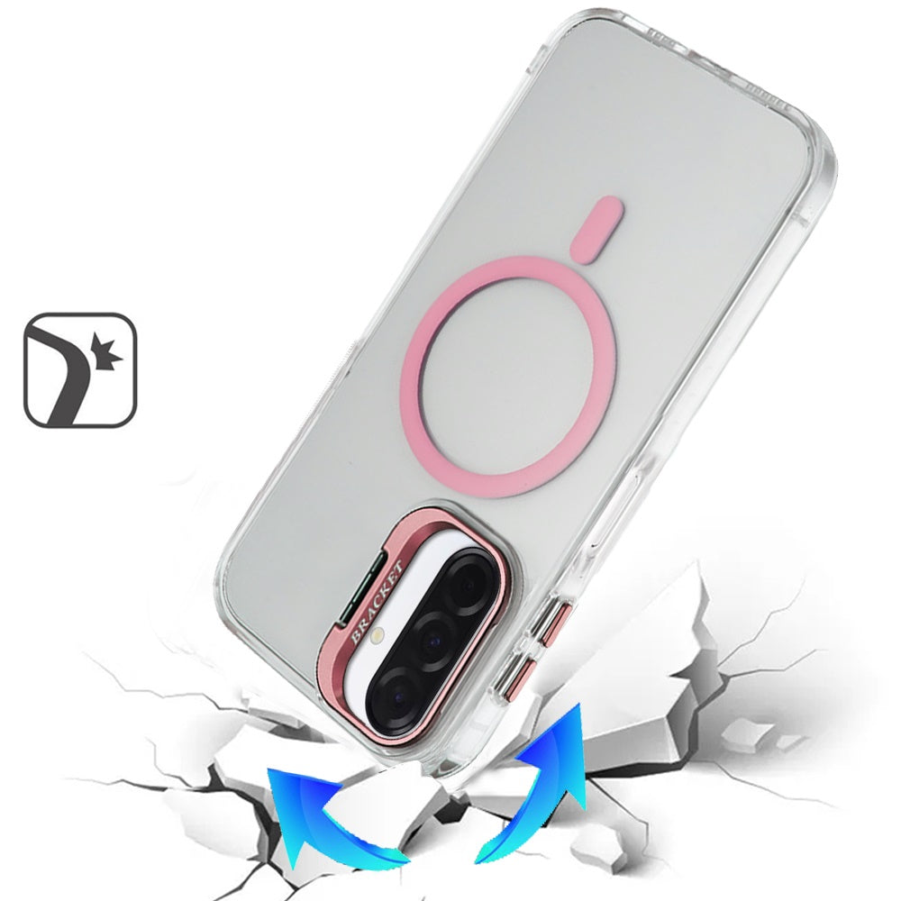 For Samsung Galaxy A17 5G Magnetic Back MagSafe Compatible Transparent Hybrid Drop Protection with Metallic Camera Stand Case Cover