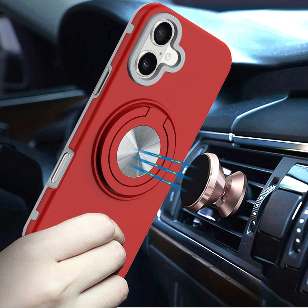 For Apple iPhone 17 Metal Matte Hybrid with Invisible Rotational Ring Stand, Car Mount Friendly, Military Grade Slim Fit Sturdy Case Cover