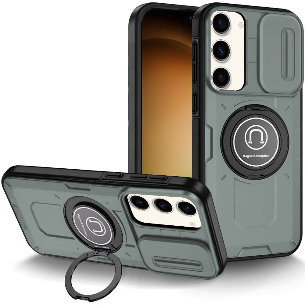 For Samsung Galaxy S23 Ultra Build in Invisible Magnetic Ring Stand with Slide Camera Protector, fit Magnetic Car Mount [Compatible with MagSafe] Case Cover