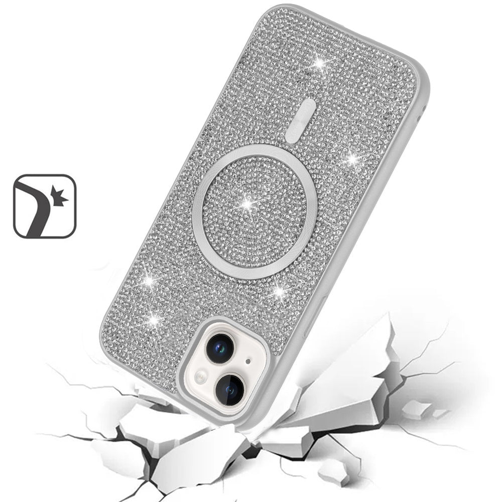 For Samsung Galaxy S25 EDGE Sparkly Diamond Bling Case Rhinestone Skin Hybrid with Magnetic Circle, MagSafe Compatible Case Cover White