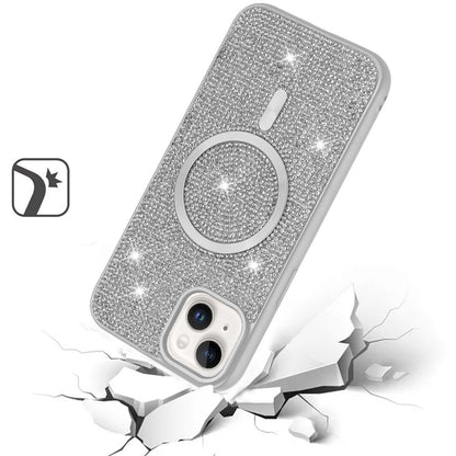 For Samsung Galaxy S25 EDGE Sparkly Diamond Bling Case Rhinestone Skin Hybrid with Magnetic Circle, MagSafe Compatible Case Cover White