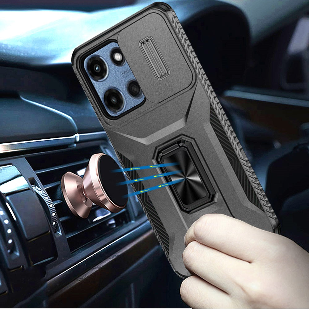 For Motorola Moto G 5G 2025 Case, Camera Cover with Magnetic Rotation Ring Stand, Military Grade Hybrid Hard TPU Shockproof Case Cover