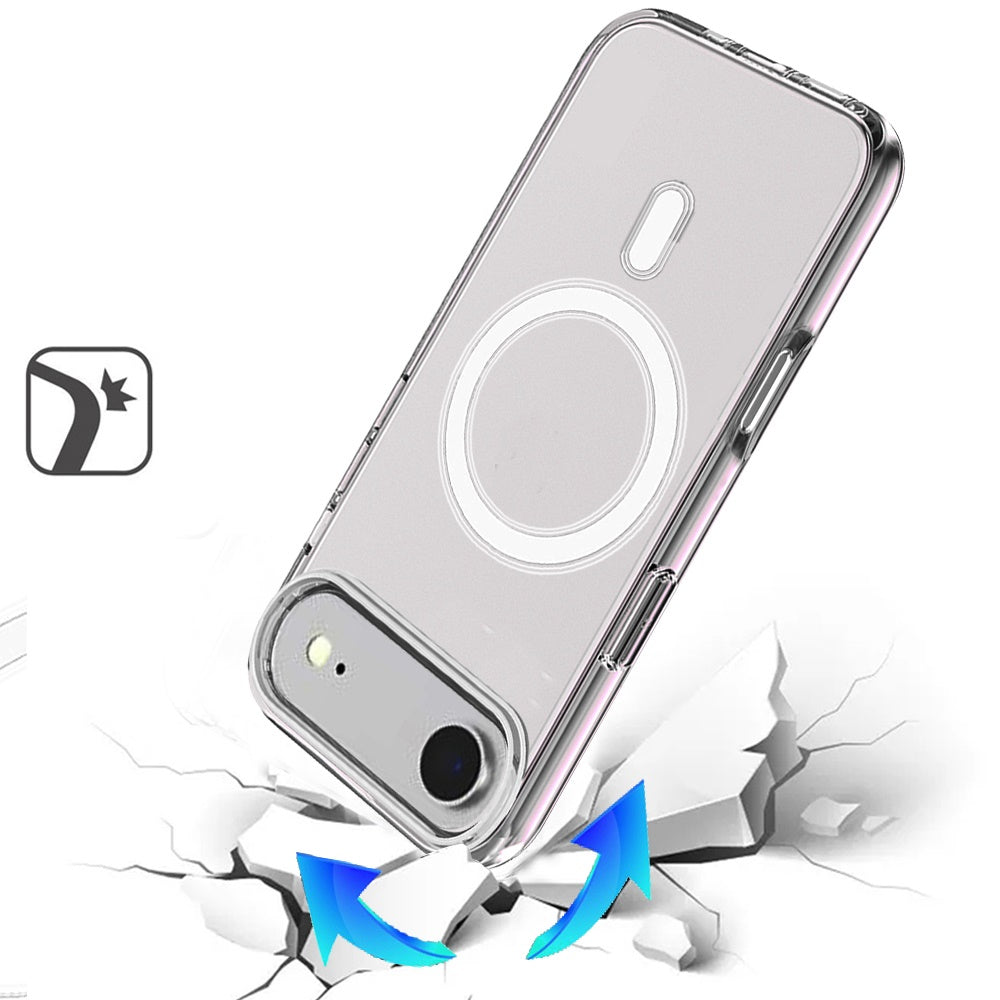 For Apple iPhone 17 AIR MagSafe Compatible Transparent Hybrid Case with Magnetic Circle, Shock Absorption TPU Rubber Case Cover Smoke Gray