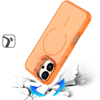 For Apple iPhone 17E /16E Magnetic Matte Metal Camera Stand Hybrid Drop Protection Durable Shockproof Slim Fit Design Case Cover Cosmic Orange
