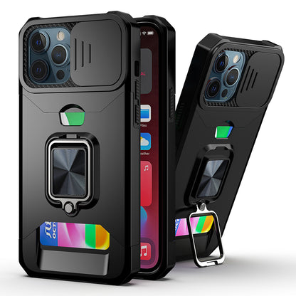 For Samsung Galaxy S26 Wallet Case with Ring Stand & Slide Camera Cover Back Credit Card Slot Holder, Military Grade Case Cover