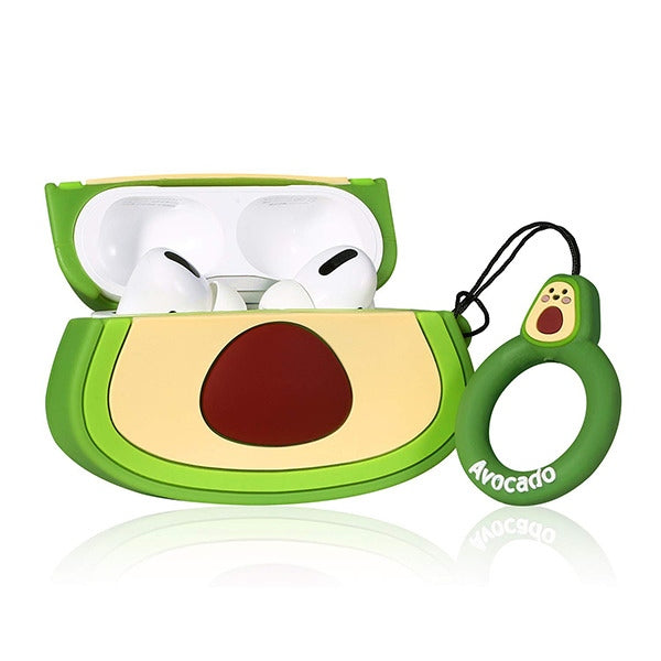 For Airpods Pro 3 Hybrid Cute 3D Fun Design Silicone Skin Cartoon Animal with Keychain Buckle Holder Rubber TPU Soft Case Cover Avocado