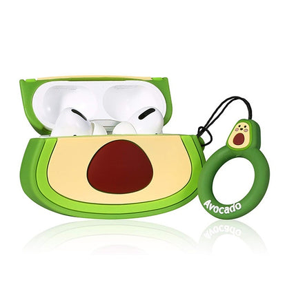 For Airpods Pro 3 Hybrid Cute 3D Fun Design Silicone Skin Cartoon Animal with Keychain Buckle Holder Rubber TPU Soft Case Cover Avocado