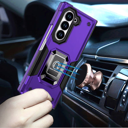 For Samsung Galaxy Z Fold 7 Hybrid Stand Magnetic Ring Holder Kickstand Heavy Duty Rugged Drop Silicone & Hard PC Shockproof Case Cover Purple